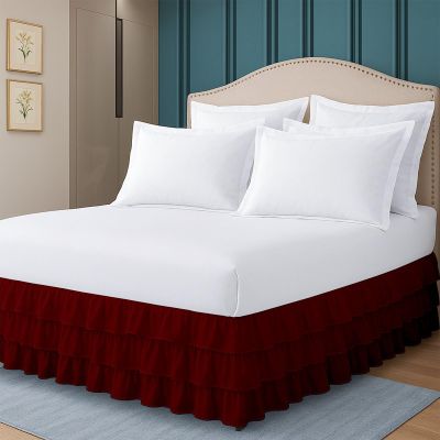 Twin Bed Skirt Multi Ruffled Burgundy Bedskirt with 16" Drop Hotel-Quality Dust Ruffle for Easy Fitting Brushed Fabric (Burgundy, Twin Size)