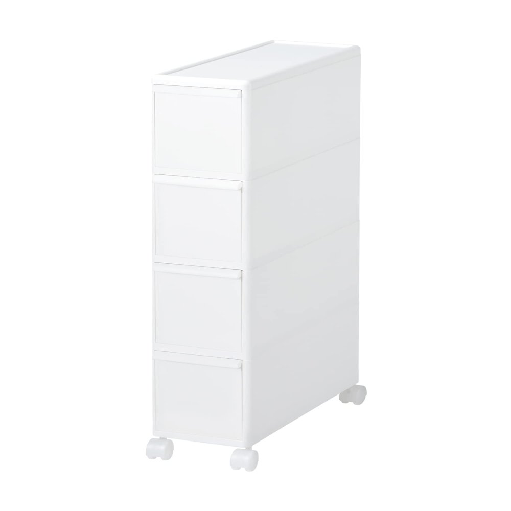 like-it, Kitchen Storage, Retort Curry, Slim Storage, Tall Stocker, 4 Tiers, Comes with Casters, Width 6.7 x Depth 18.3 x Height 32.7 inches (17 x 46.5 x 83 cm), All White, Made in Japan, TS-4 Tiers, Can Be Used in Gaps