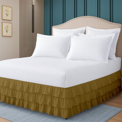 Full Bed Skirt Multi Ruffled Taupe Bedskirt with 18" Drop Hotel-Quality Dust Ruffle for Easy Fitting Brushed Fabric (Taupe, Full Size)