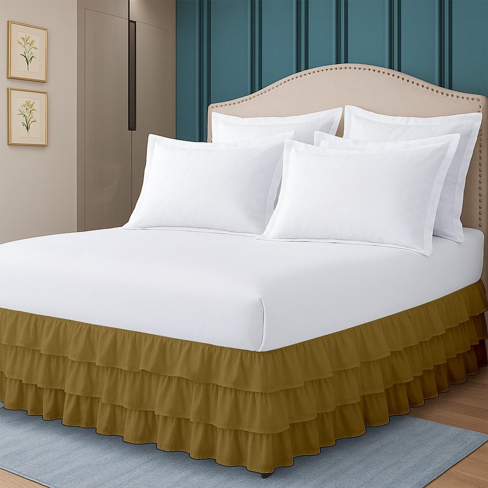 Full Bed Skirt Multi Ruffled Taupe Bedskirt with 18" Drop Hotel-Quality Dust Ruffle for Easy Fitting Brushed Fabric (Taupe, Full Size)