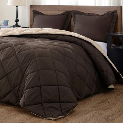 Bedding Castle Reversible Down Alternative 5 Pcs Comforter Set (Spanish Brown/Chatham Tan, Super King (100'' x 112'') 5 Pcs) 1 Comforter with 4 Pillowcase Soft Cotton 1000 Tc