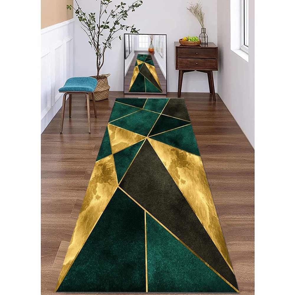 Contemporary Hallway Narrow Runner Rug 100/200/300/400/500/600cm Extra Long Carpet Indoor Corridor/Kitchen/Stair Runner Carpet Green/Gold/Black (Size : 2.6 ft x 6.6 ft)
