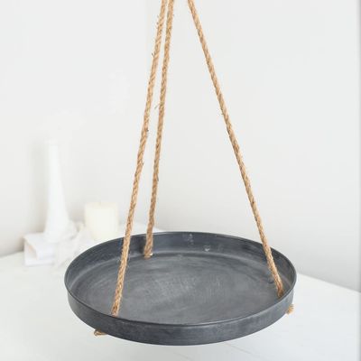 Factory Direct Craft Rustic Black Metal Hanging Tray for Farmhouse or Primitive Home Decor |13-1/2" Dia