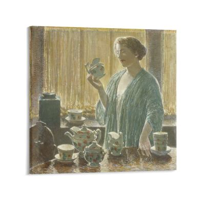WANYING F. Childe Hassam Strawberry Tea Set Large Canvas Printing Famous Painting Office Home Wall Art Classroom Library Coffee Shop Wall Decoration Painting Artwork Artworks Picture Print Poster Wall