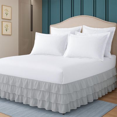 Queen Bed Skirt  Multi Ruffled Light Grey Bedskirt with 14" Drop  Hotel-Quality Dust Ruffle for Easy Fitting  Brushed Fabric (Light Grey, Queen Size)