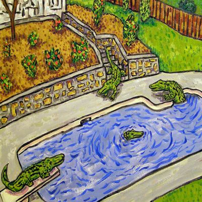 Alligator/pool party/coaster/tile/gift/animal decor/alligator gift/crocodile/ceramic alligator (Size: 8x8, Backing: with 4 cork dots)
