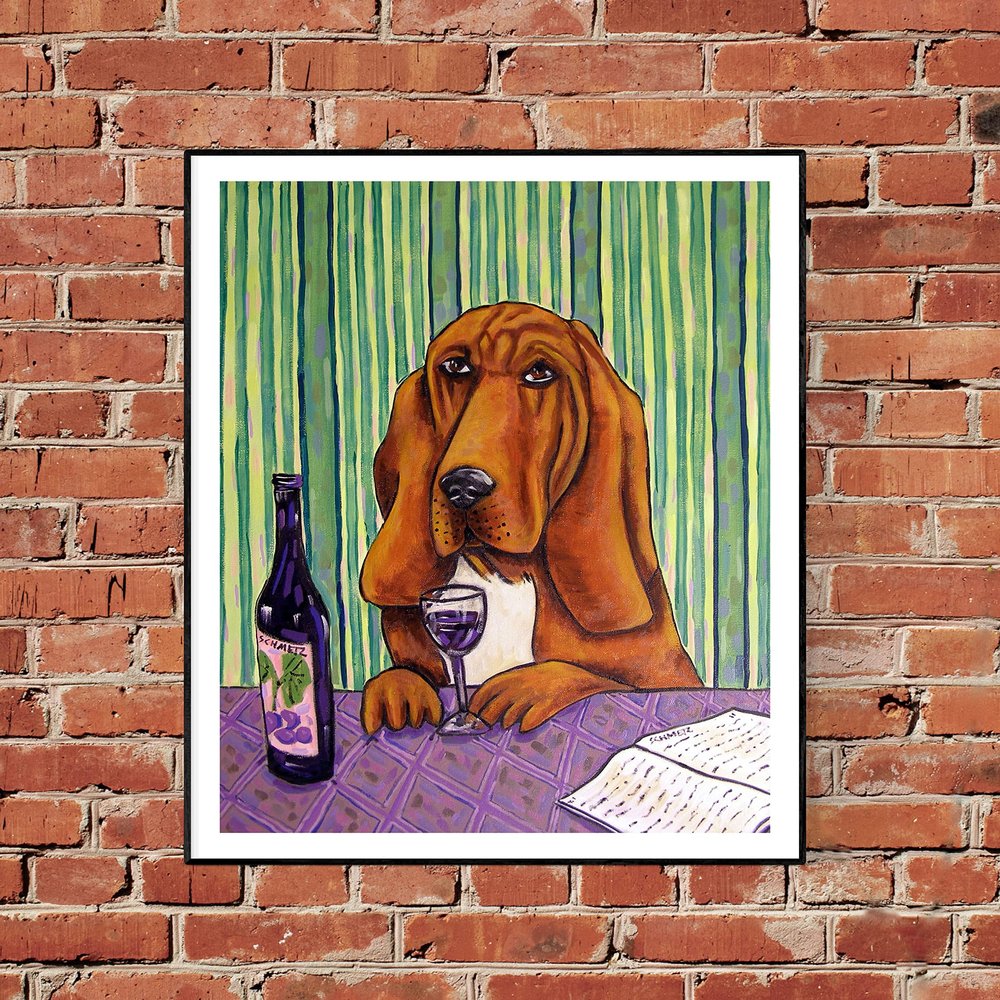 Bloodhound dog art canvas print at the wine bar decor - ready to hang animal decor by schmetzpetz