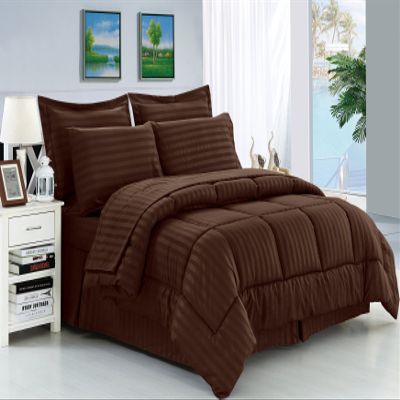 Wega Linen Stripe Comforter Set Oversized King 116x98-1Piece Bedding Comforter Soft Cotton Down Alternative Comforter Set Chocolate Brown Stripe