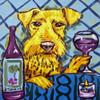 Airedale Terrier art, wine dog, coaster tile, ceramic, gift, pet, animal, home kitchen, decor view 1