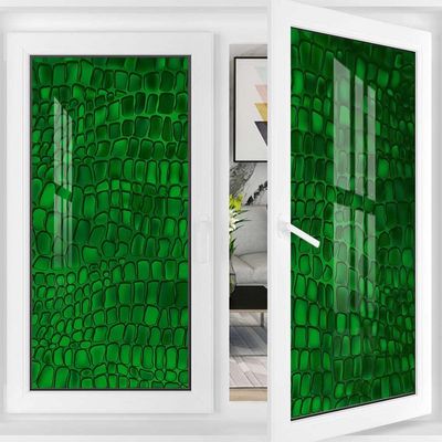 Green No Glue Frosted Privacy Film Stained Glass Door Film Alligator Skin Pattern Luxury Lifestyle Frosted Privacy Window Film Static Cling Decorative Window Abstract 35.4Wx78.7L-inch x2 Pcs