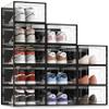 SEE SRPING XX-Large Shoe Storage Box Fit Size 14, Clear Plastic Stackable Shoe Organizer for Closet, Shoe Rack Sneaker Containers Bins Holders, Drawer Organize Unit, 12 Pack Black view 1