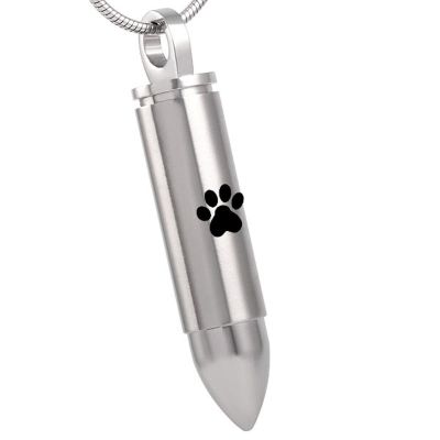 SHEIL Steel and Gold Stainless Steel Paw Print Bullet Cremation Jewelry Keepsake Memorial Ash Urn Necklace for Pet,1