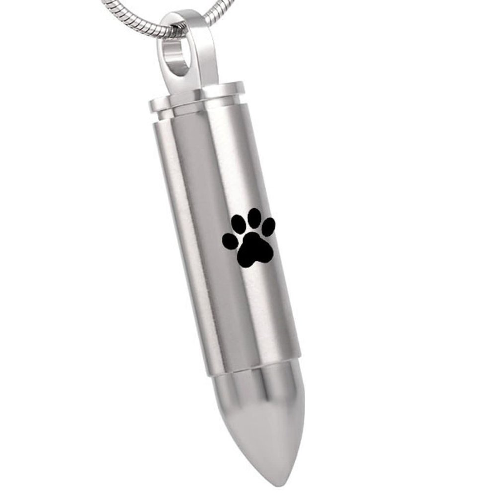 SHEIL Steel and Gold Stainless Steel Paw Print Bullet Cremation Jewelry Keepsake Memorial Ash Urn Necklace for Pet,1