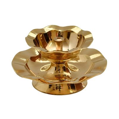 Anjali Enterprises Brass Akhand Jyoth Table Diya, Plate Design, 2.3 inches, Brass, Pack of 1 pc