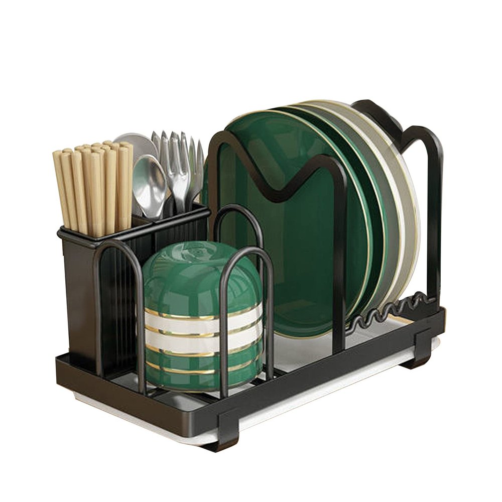 Cutting Board Rack Chopping Board Organizer, Compact Dish Drying Rack with Drainboard, Stainless Steel Plate Dish Drainer Rack, Kitchen Countertop Storage Organizer (2 pcs, Black)