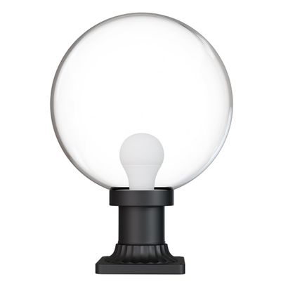 KASTLITE 12" Globe Pier Mount Outdoor Lighting with LED Lamp | UV & Waterproof Pillar & Column Lights | Deck Driveway Yard Patio & Garden Fixture | Made in USA | Clear Cover, Black Decorated Base