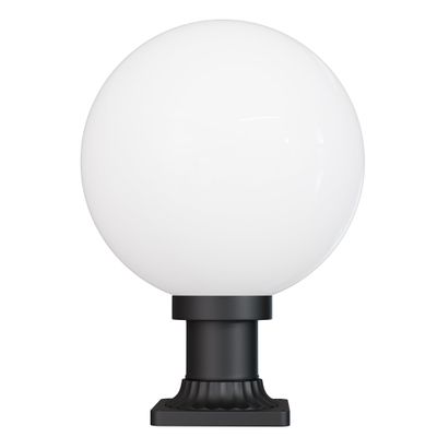 KASTLITE 12" Globe Combo with Pier Mount (White, Decorated Mount - Black) - Outdoor Lighting with LED Lamp - UV & Waterproof Pillar & Column Deck Driveway Yard Patio & Garden Fixture - Made in USA