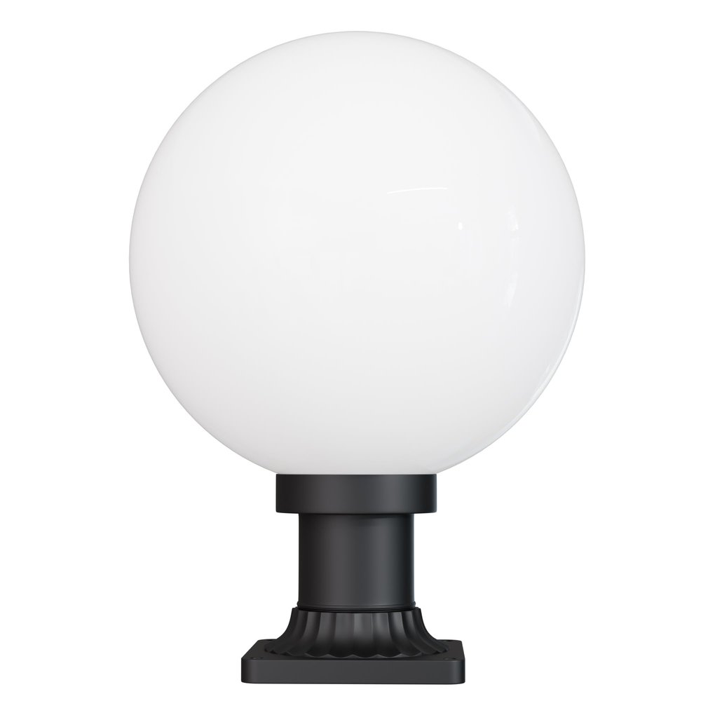 KASTLITE 12" Globe Combo with Pier Mount (White, Decorated Mount - Black) - Outdoor Lighting with LED Lamp - UV & Waterproof Pillar & Column Deck Driveway Yard Patio & Garden Fixture - Made in USA