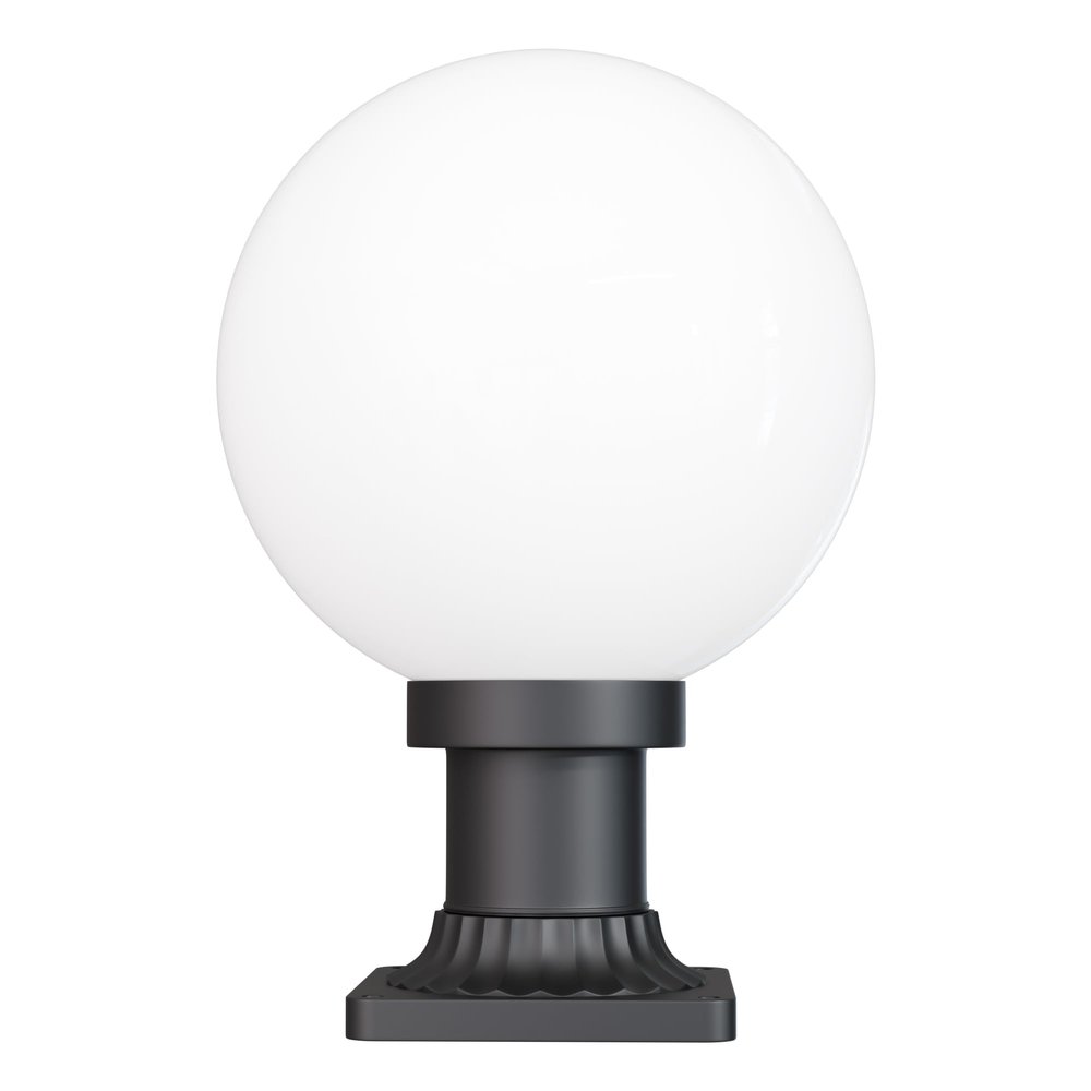 KASTLITE 10" Globe Combo with Pier Mount (White, Decorated Mount - Black) - Outdoor Lighting with LED Lamp - UV & Waterproof Pillar & Column Deck Driveway Yard Patio & Garden Fixture - Made in USA