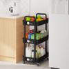 Laiensia 3-Tier Storage Carts,Multifunction Utility Rolling Cart Kitchen Storage Organizer,Mobile Shelving Unit Cart with Lockable Wheels for Bathroom,Laundry,Living Room,With Classified Sticker,Black view 4