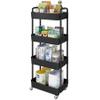 Laiensia 4-Tier Rolling Cart with Wheels,Multifunction Utility Storage Carts, Kitchen Storage Organizer,Mobile Shelving Unit for Bathroom,Laundry,with Classified Stickers,Black view 1