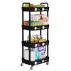 Laiensia 4-Tier Rolling Cart with Wheels,Multifunction Utility Storage Carts, Kitchen Storage Organizer,Mobile Shelving Unit for Bathroom,Laundry,with Classified Stickers,Black view 2