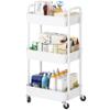 Laiensia 3-Tier Rolling Cart with Wheels,Multifunction Utility Storage Carts, Kitchen Storage Organizer,Mobile Shelving Unit for Bathroom,Laundry,with Classified Stickers,White view 1