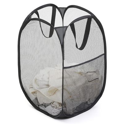 Astro 730-47 Laundry Basket, Black, Foldable, Mesh, Pop-up Laundry Bag, Laundry Basket with Handle