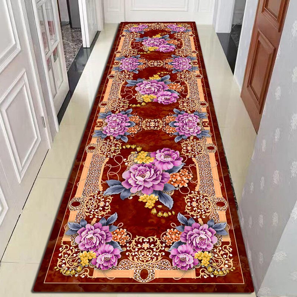 2x2 FT Rug Modern Hallway Rug Non-Skid MatWashable Easy Clean Non-Slip Carpet with Thick Pile, red Ethnic Pattern Design for Home Villa Aisle Decorcan be CutStyle C