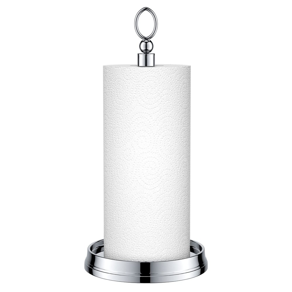 KASUNTO Paper Towel Holder (with Heavy Weighted Base) Steel Paper Holder countertopBlack Paper Towel Holder for Kitchen Countertops, Bars & Dining Tables,Fits Standard & Jumbo Rolls,Chrome