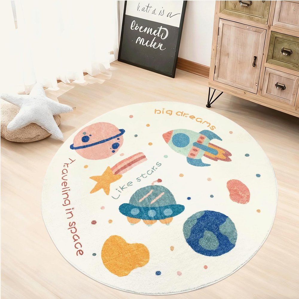 ABREEZE Large Round Kids Play Mat 5.3ft, Faux Wool Kids Play Area Rugs Nursery Door Mat Soft Plush Non-Slip Childrens Carpet for Bedroom Living Room PlayroomSpace