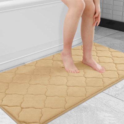 OLANLY Memory Foam Bath Mat Rug 47x24, Ultra Soft and Absorbent Bathroom Rugs, Non-Slip, Comfortable, Machine Washable Bath Carpet for Bathroom Floor, Tub, Shower and Home Decor Accessories, Beige