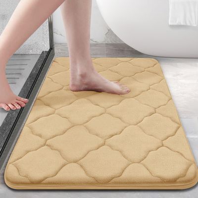 OLANLY Memory Foam Bath Mat Rug 36x24, Ultra Soft and Absorbent Bathroom Rugs, Non-Slip, Comfortable, Machine Washable Bath Carpet for Bathroom Floor, Tub, Shower and Home Decor Accessories, Beige
