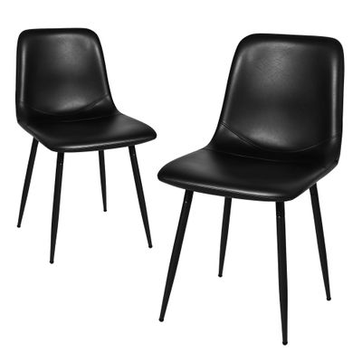 CangLong Black Dining Chairs Set of 2 , PU Leather Modern Armless Kitchen Dining Room Chairs , Upholstered Accent Side Chairs with Metal Legs for Kitchen & Living Room