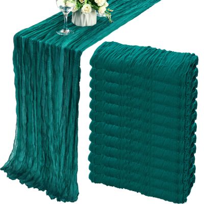 12 Pack 10Ft Cheesecloth Table Runner 35x120 Inch Boho Gauze Table Runner Rustic Cheese Cloth Long Romantic Table Runners for Wedding Bridal Shower Birthday Party Table Decor (Dark Teal)