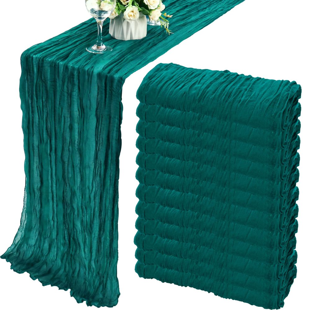 12 Pack 10Ft Cheesecloth Table Runner 35x120 Inch Boho Gauze Table Runner Rustic Cheese Cloth Long Romantic Table Runners for Wedding Bridal Shower Birthday Party Table Decor (Dark Teal)