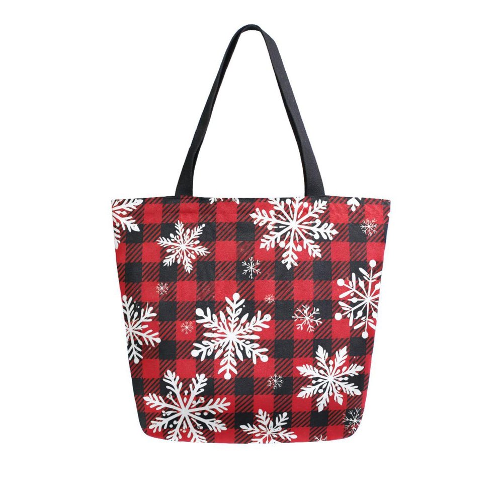 ALAZA Christmas Snowflake Buffalo Plaid Canvas Tote Bag Large Women Casual Shoulder Bag Handbag,Shopping Grocery Cotton Bag Reusable,Multipurpose,Heavy Duty For Outdoors Weekender Travel