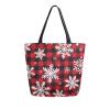 ALAZA Christmas Snowflake Buffalo Plaid Canvas Tote Bag Large Women Casual Shoulder Bag Handbag,Shopping Grocery Cotton Bag Reusable,Multipurpose,Heavy Duty For Outdoors Weekender Travel view 1