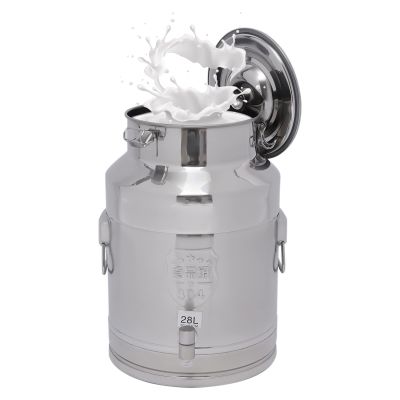 304 Stainless Steel Milk Can 28 Liter Milk Bucket Wine Pail Bucket 7.4 Gallon Milk Can Tote Jug with Faucet & Sealed Lid Heavy Duty