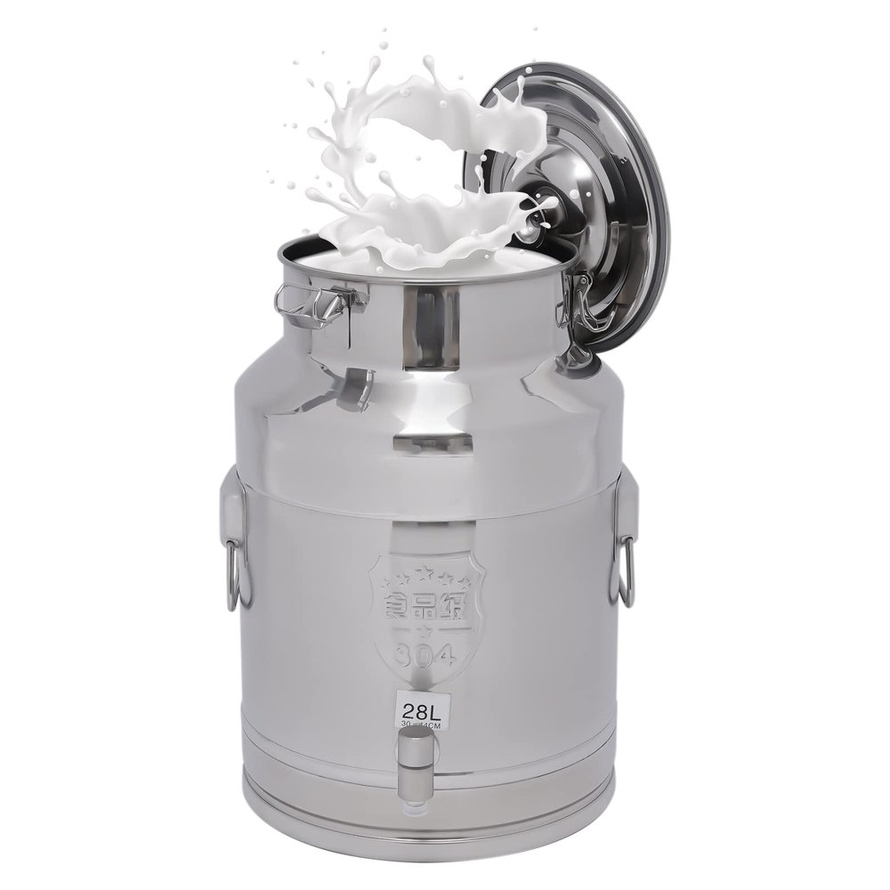 304 Stainless Steel Milk Can 28 Liter Milk Bucket Wine Pail Bucket 7.4 Gallon Milk Can Tote Jug with Faucet & Sealed Lid Heavy Duty