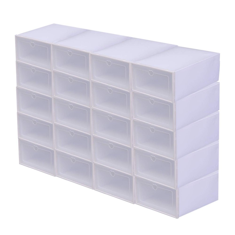 LOYALHEARTDY 20 PCS Shoe Storage Boxes Clamshell Clear Shoe Boxes Stackable Plastic Shoe Boxes with Lids Foldable Shoe Sneaker Containers Easy Assembly Home Shoe Organizer For Sneaker Storage