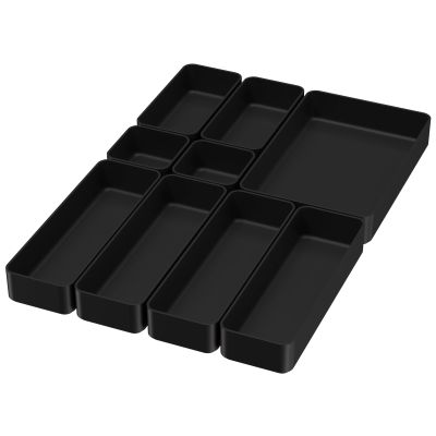 9 Pcs Stackable Drawer Organizer Trays Set, Multifunctional Stackable Storage Trays for Vanity, Bathroom, Kitchen, Desk Drawer Organizer Office. Plastic Drawer Organizers Available In 5 Colours, Black