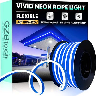 GZBtech Flexible LED Neon Rope Lights 33FT,AC 110-120V Waterproof Strip Light, 120 LEDs/M Cuttable Connectable Neon Lighting for Indoor Outdoor Home Decor/Commercial Building Use-Blue 10M, ETL Listed