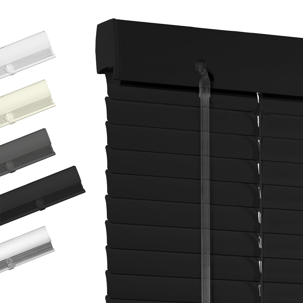 Boolegon Cordless Aluminum Blinds 1 Inch Light Filtering Horizontal Blinds Anti-UV Waterproof Metal Mini Blind for Office Home, Black, 44" W x 48" H