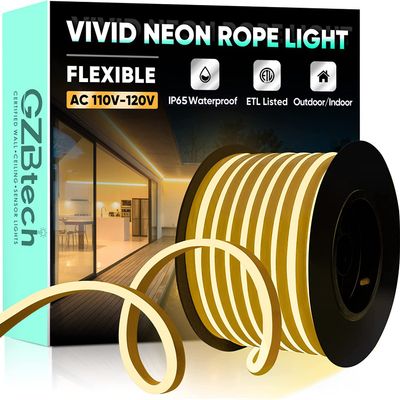 GZBtech Flexible LED Neon Rope Lights 66FT,AC 110-120V Waterproof Strip Light, 120 LEDs/M Cuttable Connectable Neon Lighting for Indoor Outdoor Home Decor/Commercial Use-Warm White 20M, ETL Listed