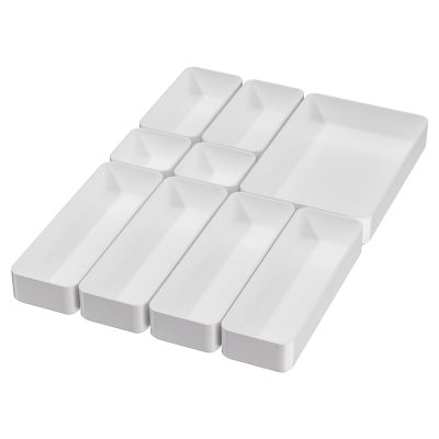 9 Pcs Stackable Drawer Organizer Trays Set, Multifunctional Stackable Storage Trays for Vanity, Bathroom, Kitchen, Desk Drawer Organizer Office. Plastic Drawer Organizers Available In 5 Colours, White