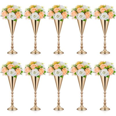 Amylove 10 Pcs Wedding Centerpieces Tall Vases - 21.7 Inch Gold Crystal Geometric Flower Stand, Elegant Table Decor for Wedding Reception, Party, Banquet, Hotel Decorations (16.5 Inch,Classic)