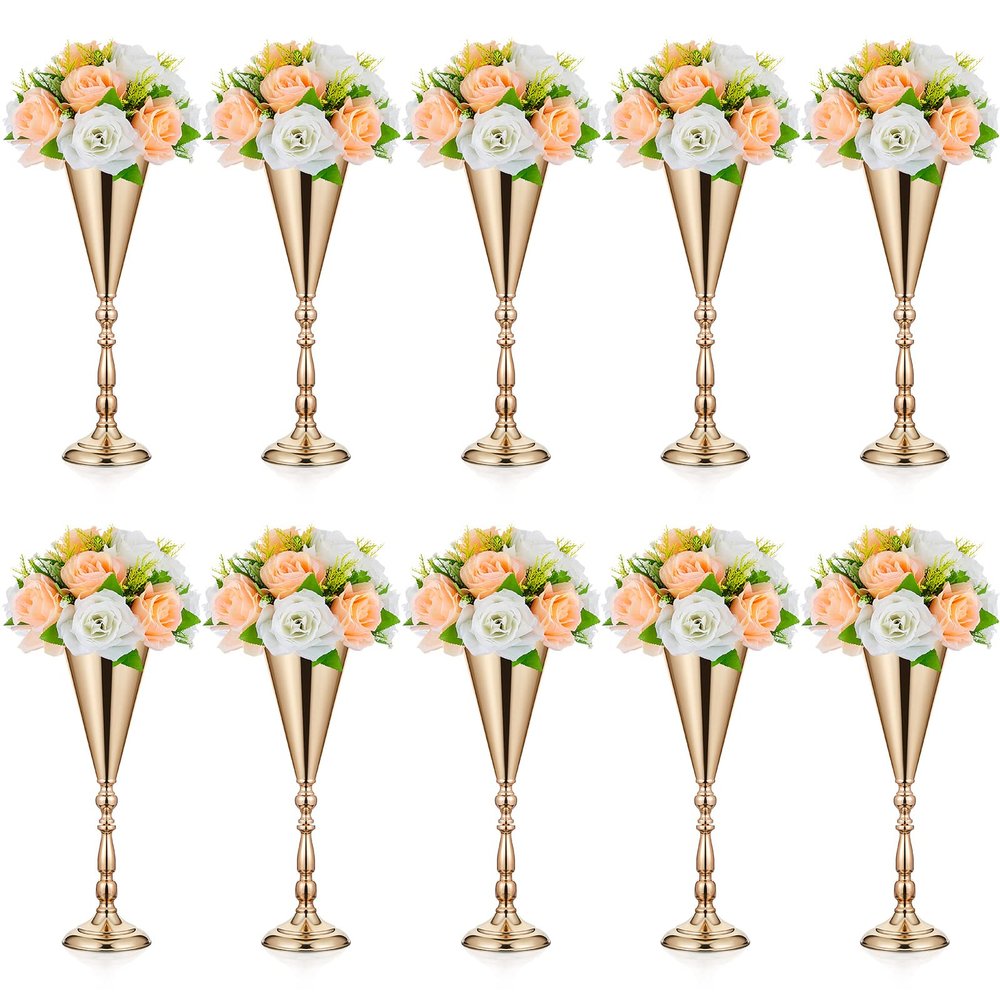 Amylove 10 Pcs Wedding Centerpieces Tall Vases - 21.7 Inch Gold Crystal Geometric Flower Stand, Elegant Table Decor for Wedding Reception, Party, Banquet, Hotel Decorations (16.5 Inch,Classic)