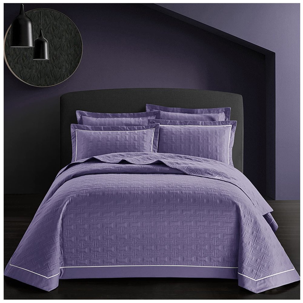 3 Piece Queen Size Quilt Set (96x98 Inch), with Pillow Sham, 100% Cotton Luxury Quilt Cover, Lightweight Reversible Bedspread/Coverlet/Bed Cover for All Season,Purple,Queen