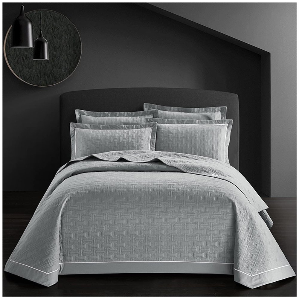 3 Piece Queen Size Quilt Set (96x98 Inch), with Pillow Sham, 100% Cotton Luxury Quilt Cover, Lightweight Reversible Bedspread/Coverlet/Bed Cover for All Season,Grey,Queen